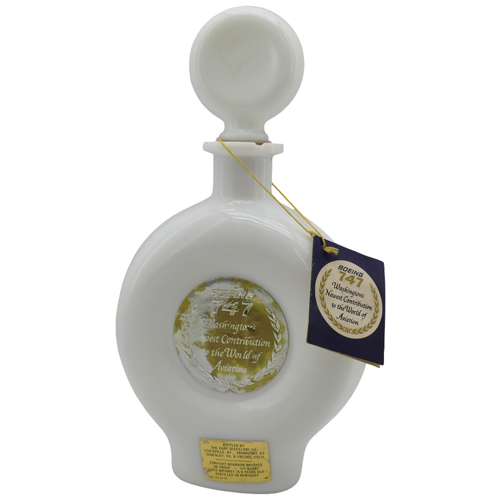 Ventage 1969 JW Dant Boeing 747 Whiskey Decanter Milk Glass Aviation Bottle